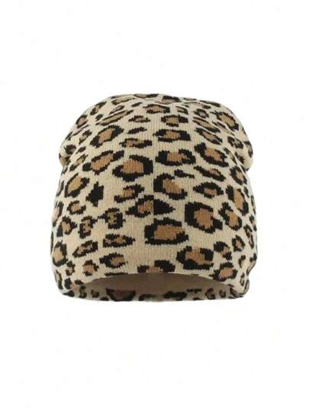 1pc Leopard Bohemian Party Casual Lovely Elegant Retro Street Palace Style Jacquard Leopard Print Spring, Autumn And Winter New Autumn And Winter Leopard Print Jacquard Knitted Warm Hat Female Hooded Wool Hat Without Brim