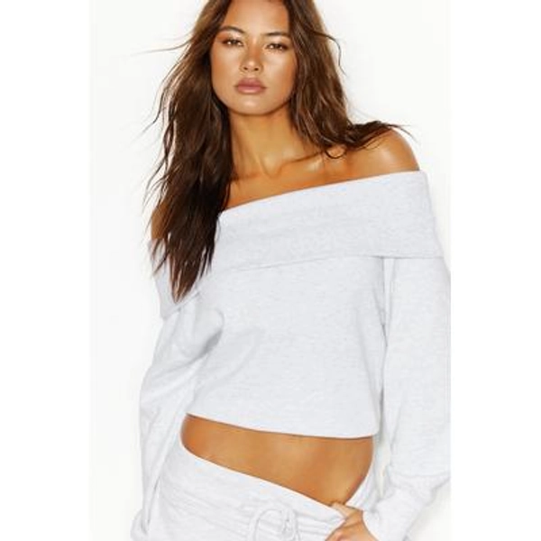 SoftTerry Foldover Off Shoulder Sweatshirt - Garage - Greys - Women Clothing