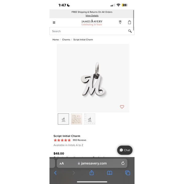 Buy Script Initial Charm for USD 48.00-180.00 | James Avery