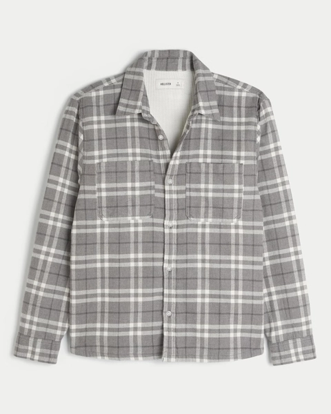 Boxy Thermal-Lined Flannel Shirt