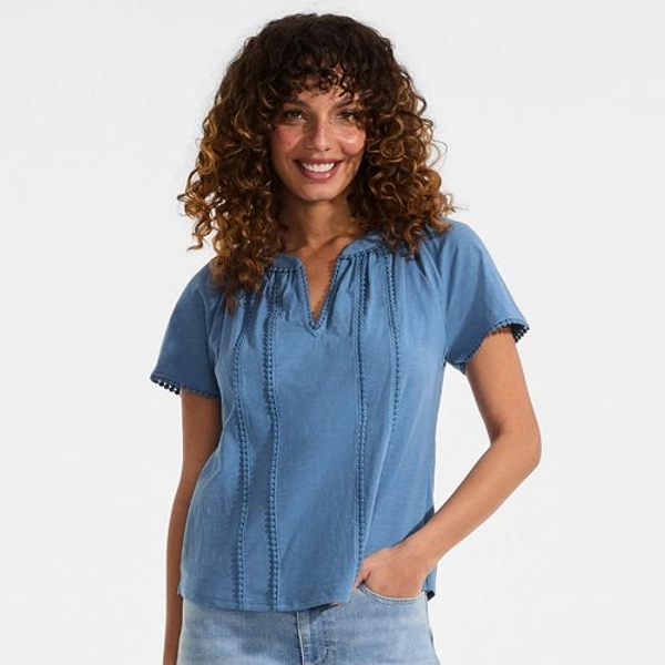 Women's Slub Short Sleeve Notch Neck Top