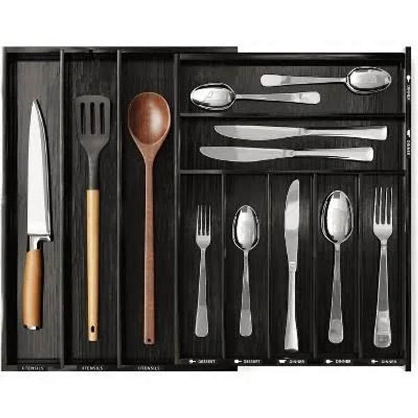 SpaceAid Bamboo Silverware Drawer Organizer