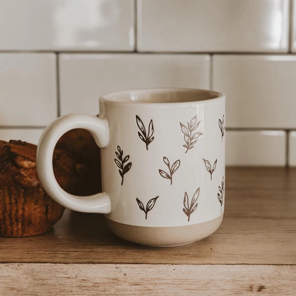 Brown Leaves Fall Coffee Mug: 14oz Speckled Stoneware - Etsy