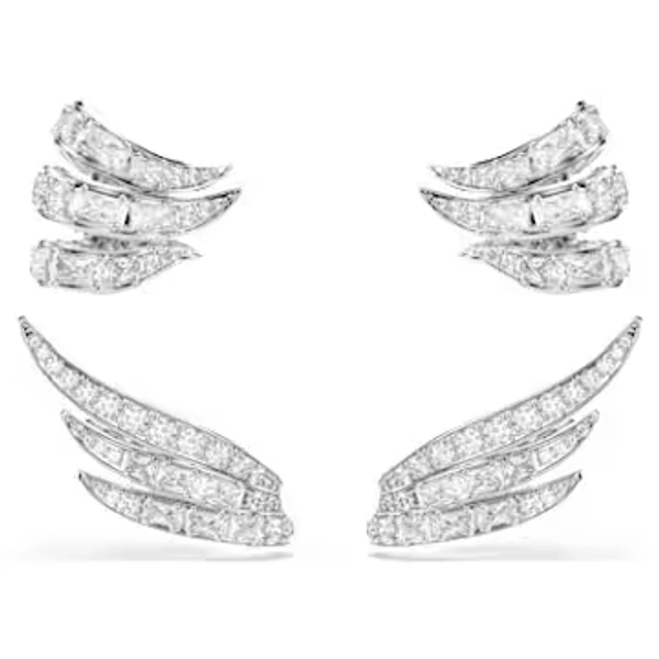 Vienna ear cuffs, Mixed cuts, Swan, White, Rhodium plated