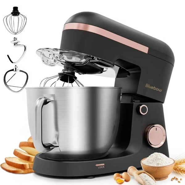 Bluebow 6.5QT Stand Mixer, 10+P Speeds Powerful Electric Kitchen Mixer with Dough Hook, Beater, Whisk, Food Mixer for Baking, Cooking, Black