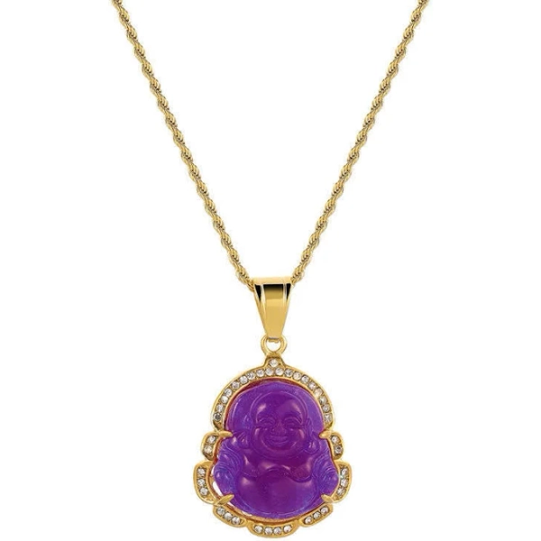 18K Gold Filled Laughing Buddha Jade Luck Necklace