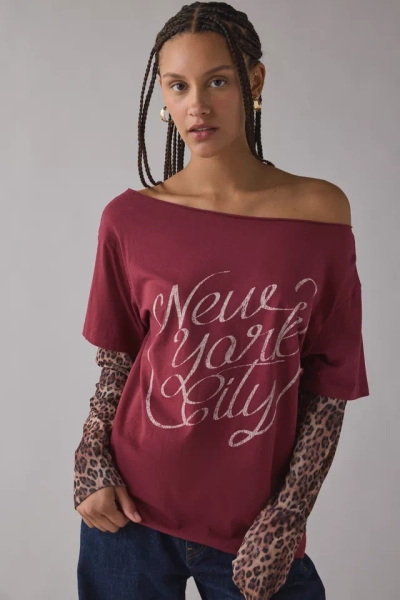 NYC Graphic Layered Leopard Print Long Sleeve Tee