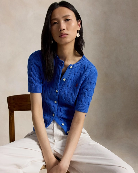 Cable-Knit Cotton Short-Sleeve Cardigan