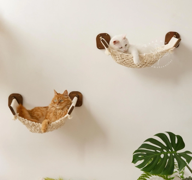 Macrame cat wall shelves Cat wall furniture Wall mounted cat bed Cat wall hammock Cat steps Cat tree Macrame cat bed Cat lover Gift