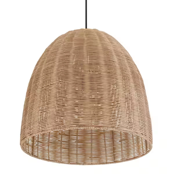 Hampton Bay Highler 60-Watt 1-Light Matte Black Hanging Shaded Pendant Light with Natural Rattan Shade HD5887A3