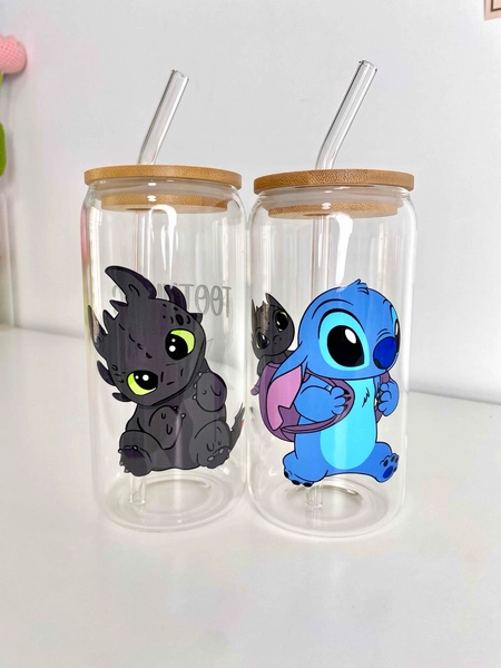 Toothless Glass Can 16+OZ | Toothless and Stitch