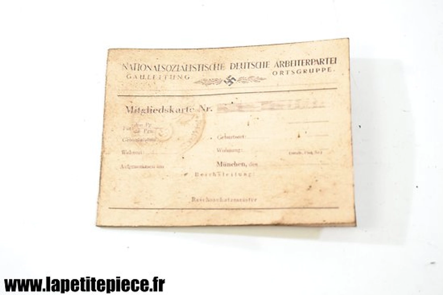 NSDAP gauleitung ortsgruppe Mitgliedskarte