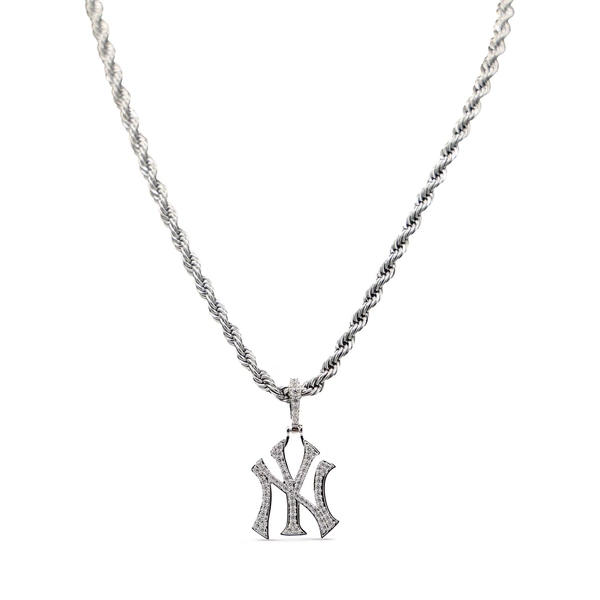 New York Yankees GLD 14K White Gold Logo Pendant & 20" Rope Chain