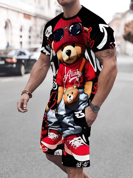 The 2025 summer new men's set features street casual fashion sportiness softness breathability and 3D printing - AliExpress 200000343