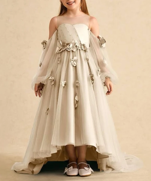 Azazie A-Line/Princess Illusion Ankle-Length Tulle Flower Girl Dress