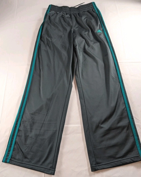 Adidas Track Pants Womens S Dark Gray Teal 3-Stripes Warm Up Polyester