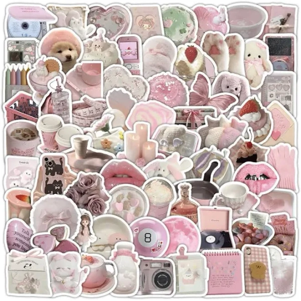103 Pcs Pastel Pink Coquette Aesthetic Stickers - Waterproof Decals for Journals, Phone Cases
