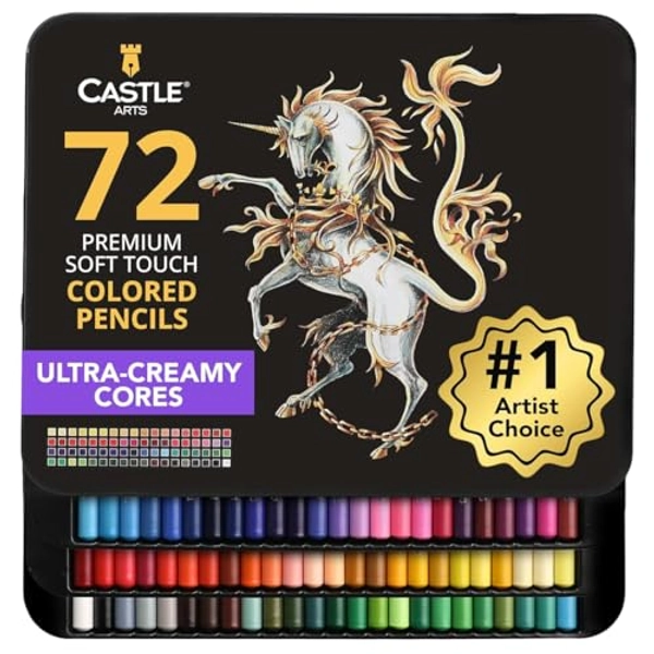 Castle Art Supplies Colored Pencils Set | 72 Premium Soft Core Colored Leads for Adult Artists | Organized in Presentation Tin Case