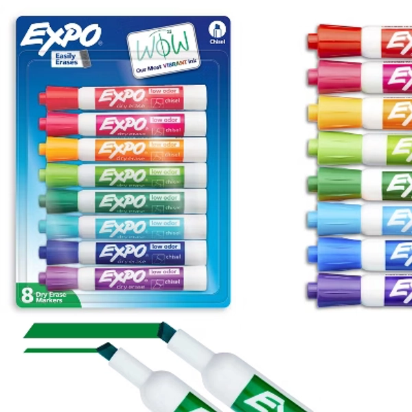 Expo 8pk Dry Erase Markers Chisel Tip New Vibrant Colors, Low Odor