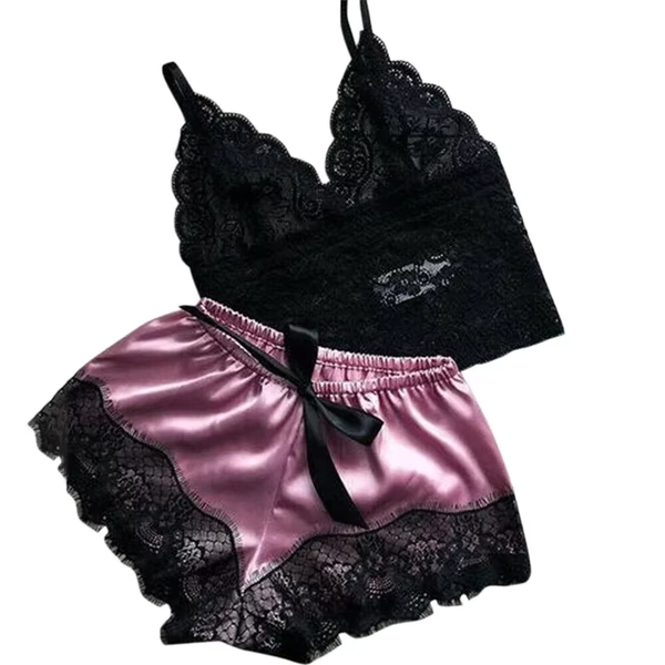 Sleepwear Womens Sexy Pajamas Set Lace Nachtkleding Lingerie Sleeveless V-Neck Tops and Shorts Sets Nightwear Loungewear - AliExpress 200574005