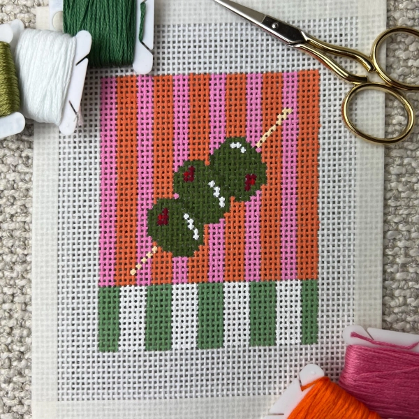 Olives Extra Dirty Martini Needlepoint Canvas Hand Painted 13 Mesh Beginner Friendly Trendy