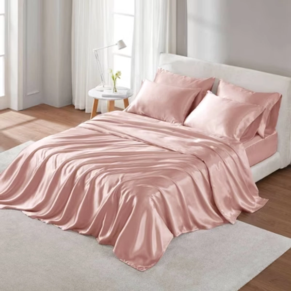 Madison Park Twin Satin Luxury Sheet Set Blush