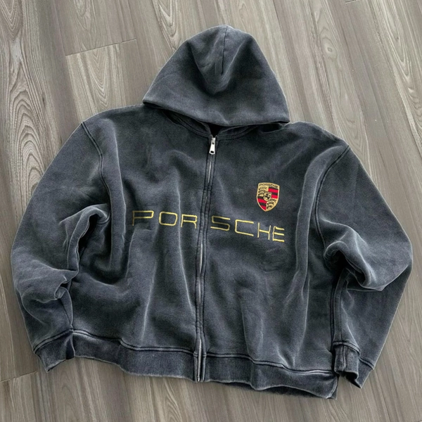 Unisex Vintage Embroidery Racing Oversized Hooded Jacket