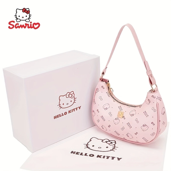 Sanrio Hello Kitty Y2K Women's Crossbody Bag - Large Capacity High Quality Shoulder Purse with Adjustable Strap, Pink Cartoon Animal Print & Zipper Closure for Daily Commute, Shopping, Weddings, Festivals, Daily Commute Bag | Y2K Fashion Bag | Construction