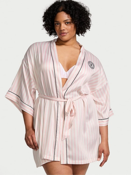 Victoria's Secret Pink Iconic Stripe Satin Short Piped Robe
