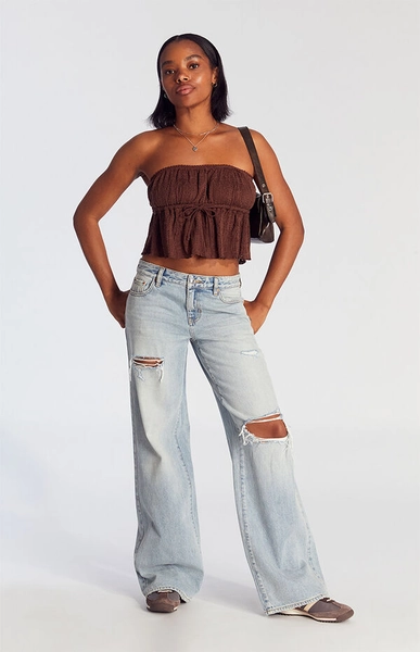 Casey Low Rise Baggy Jeans Ripped Light Indigo Wash