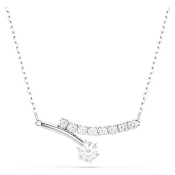 Matrix necklace, Round cut, White, Rhodium plated