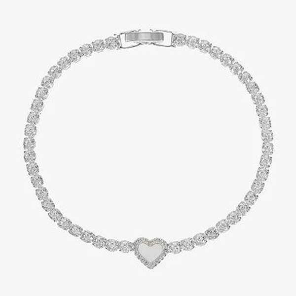 Sparkle Allure Halo Womens Cubic Zirconia Pure Silver Over Brass Heart 7.5 Inch Tennis Bracelet, One Size