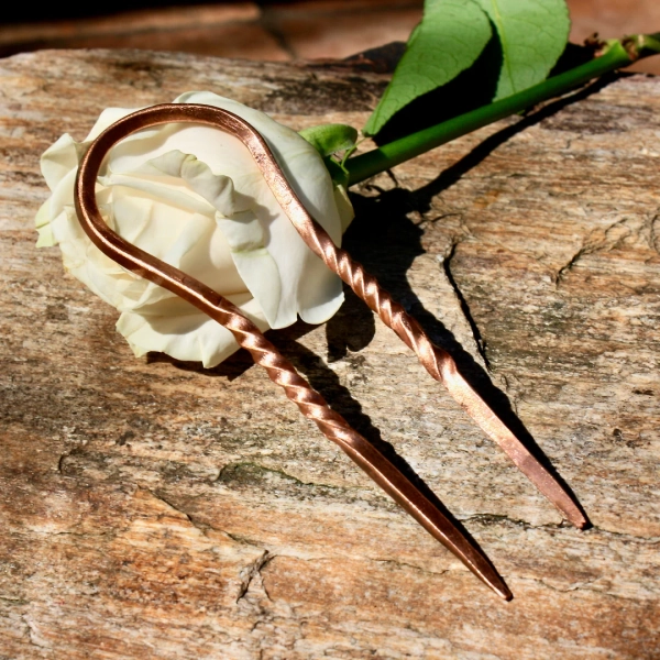 Hand Forged Copper Hair Fork - Etsy