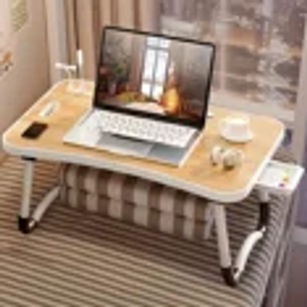Portable Laptop Bed Table with Cup Holder, Drawer, Fan, and Light | Multi-Functional Tray for Eating, Reading, and Writing on Beds, Sofas, and Floors | Stable, Durable, Foldable