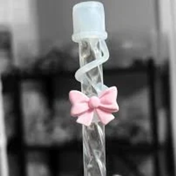 Pink Bow Resin Straw Topper
