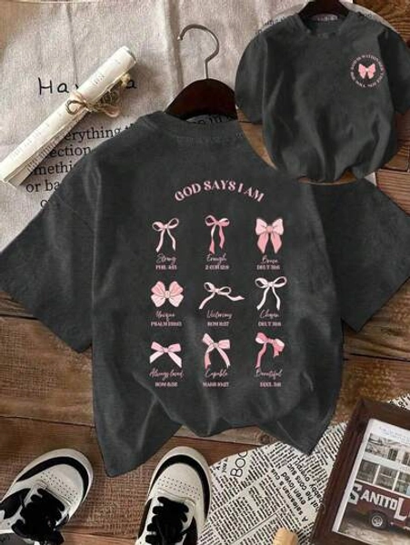 Glissea Women Round Neck Short Sleeve God Said I'm A Precious Butterfly Print T-Shirt
