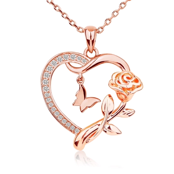 Heart Necklace for Women Rose Gold Plated CZ Romantic Rose and Butterfly Jewelry Gift for Women Birthday Valentine's Day - Walmart.com