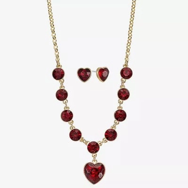 Monet Jewelry Gold Tone Womens Red Glass Heart 2-pc. Jewelry Set, One Size, Red