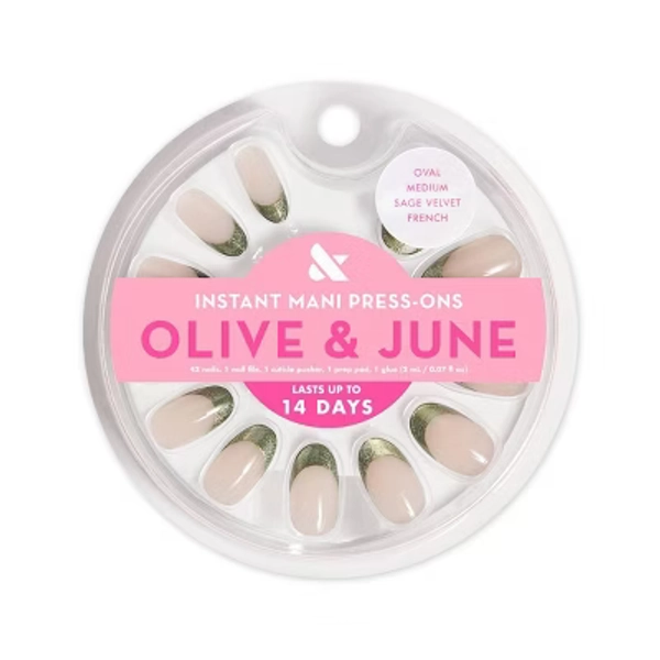 Olive & June Press-On Fake Nails - M Oval - Sage Velvet French - 42ct