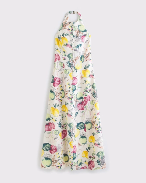 Premium Linen High-Neck Maxi Dress
