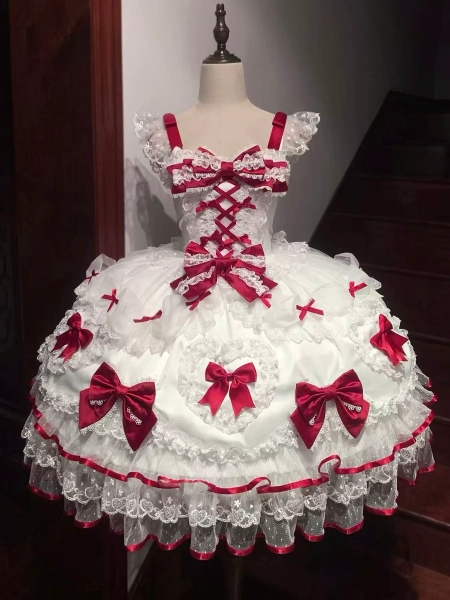 Velvet Sweetheart - Doll-like Sweet Lolita Jumper Dress, Bow Accents
