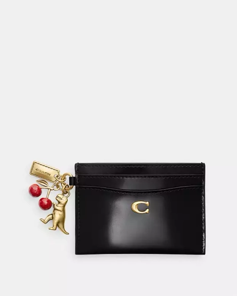 Brass/Black Essential Card Case In Spazzolato Leather With Charms