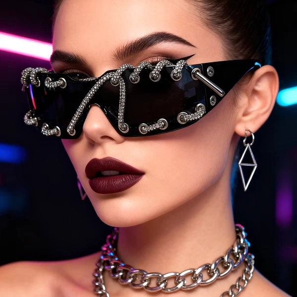 Punk Y2k sunglasses women Frameless  Sunglasses Crystal Chain One-piece Party Shades Bling Streetwear Luxury Accessories - AliExpress 200000297