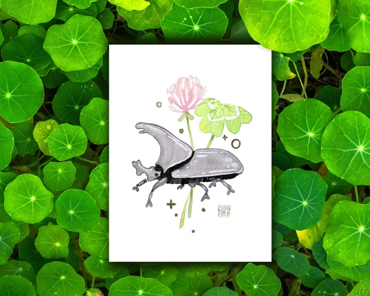 Clover Beetle - 5x7" Watercolour Stag Beetle Art Print