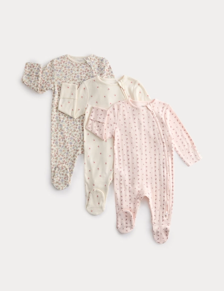 3 Pack Pure Cotton Floral Sleepsuits (6½lbs-3 Yrs)