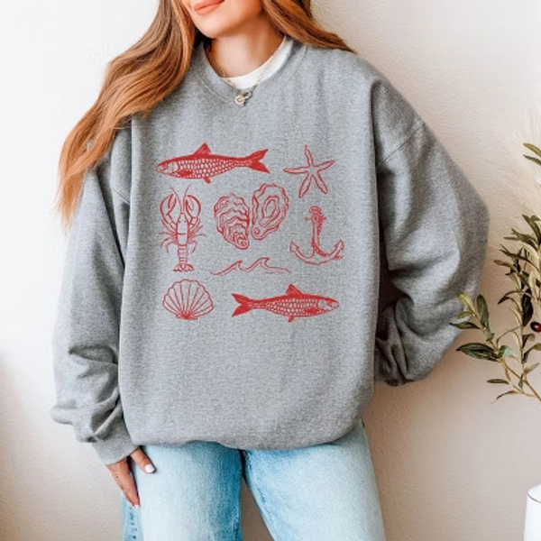 Simply Sage Market Fisherman Collage Sweatshirt - M - Graphite