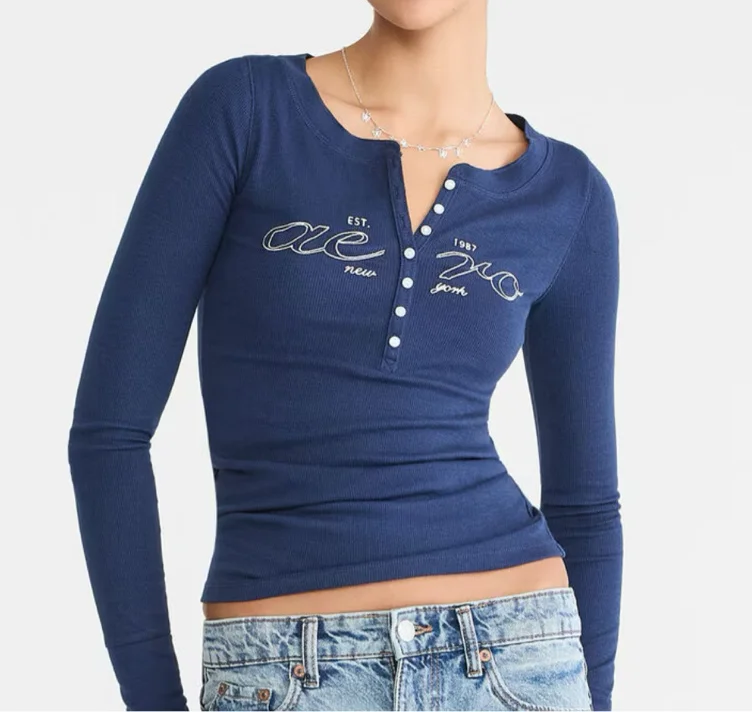 Long Sleeve Aero Logo Graphic Henley