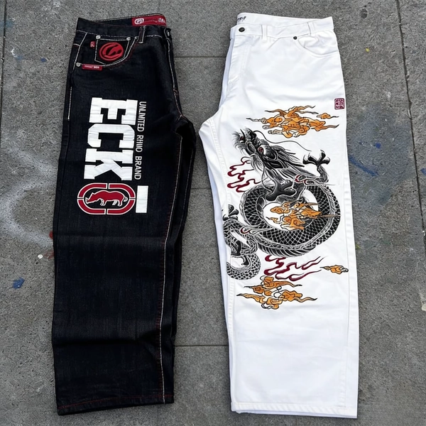 Y2K ECKO Jeans Mens American Vintage Hip-Hop Wide-Leg Pants Harajuku Hip-Hop Gothic Rock Couple Straight Pants - AliExpress 200000343