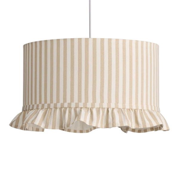 Myla Ivory and Beige Cotton Stripe Ruffled Drum Pendant Lamp