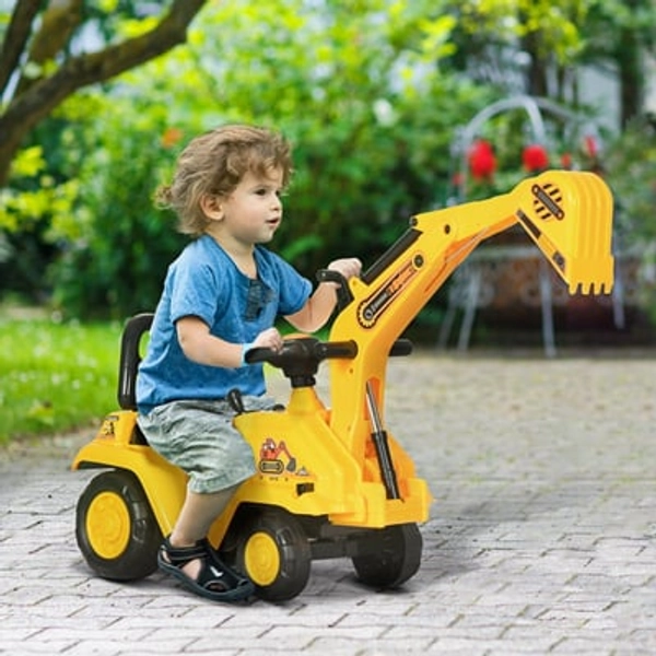 HOMCOM 3 in 1 Ride On Toy Excavator Digger Scooter Pulling Cart Pretend Play Construction Truck